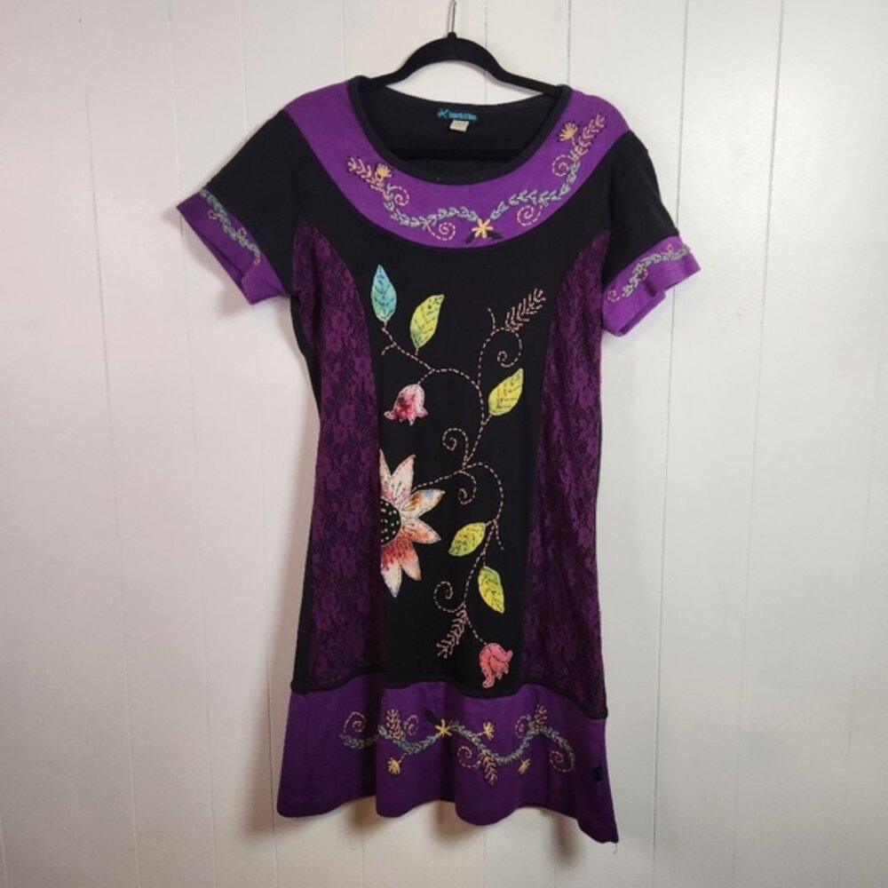 Leopards and Roses Purple Floral Boho Bohemian Hippie Dress Knee Length Large
